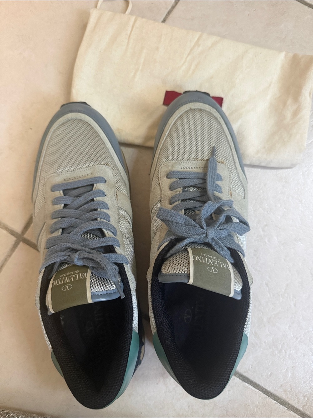 Valentino Gray and Light Blue Women's Mesh Suede Sneakers